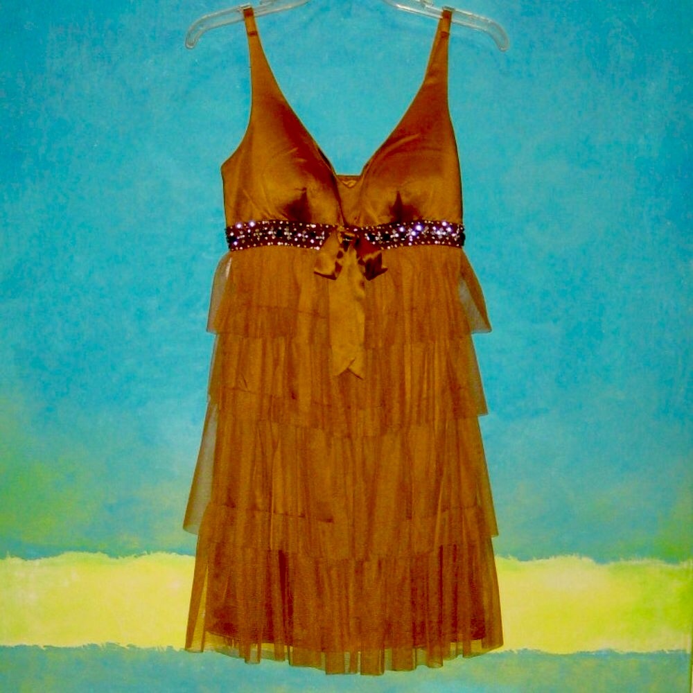 New AGHAL Silk & Crystal Cocktail Dress